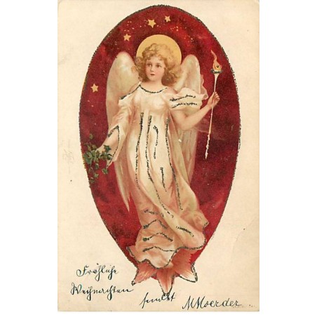 n°20847 - Clapsaddle - Carte avec Paillettes - Ange tenant un flambeau