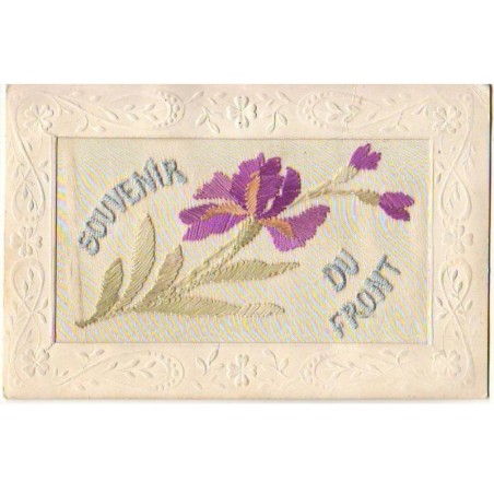n°20851 - Carte Brodée, tissée soie - Souvenir du Front - Iris