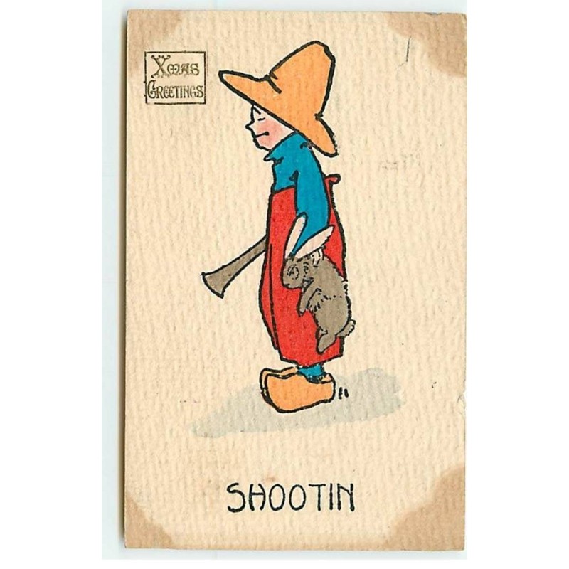 n°20866 - Xmas Greetings - Shootin - Garçon tenant un fusil et un lapin