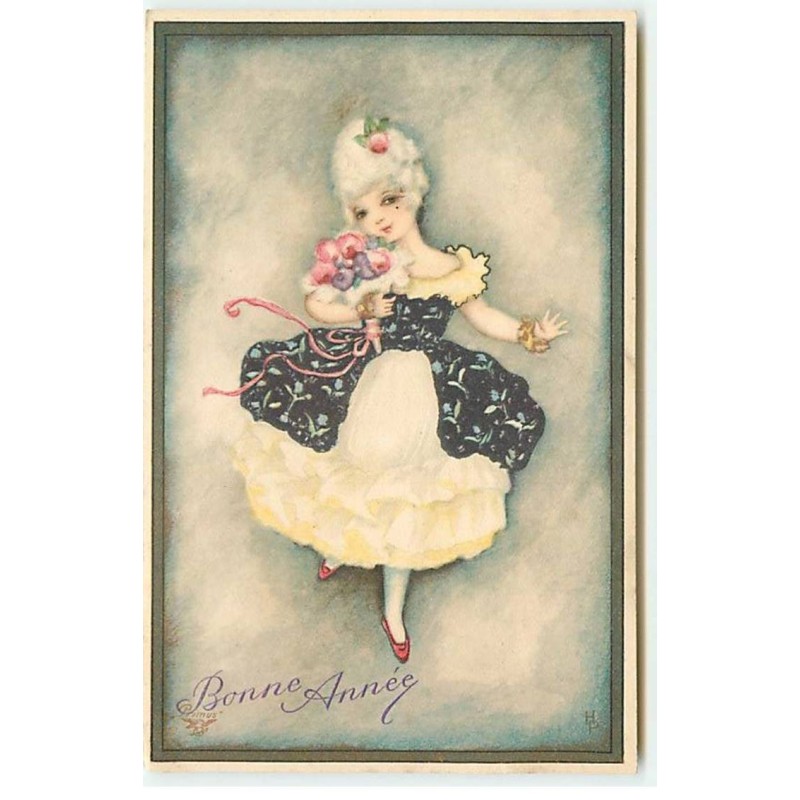 n°20879 - Bonne Année - Hannes Petersen - Jeune fille avec un bouquet