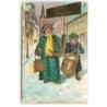 n°20884 - Carte Gaufrée - Bonne Année - Femme chantant dans la rue, accompagnée d'un homme jouant du tambour