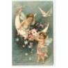 n°20885 - Carte Gaufrée - Clapsaddle - Bonne Année - Anges - Croissant de lune