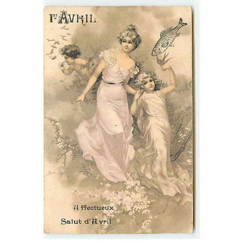 n°20899 - 1er Avril - Clapsaddle - Affectueux Salut d'Avril - Jeune femme avec une fillette
