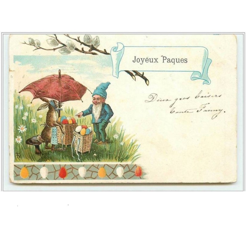 n°2090 - Joyeux Pâques - Lapin marchand et lutin, gnome
