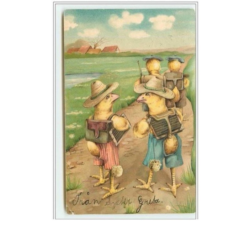 n°2091 - Carte Gaufrée - Poussins écoliers