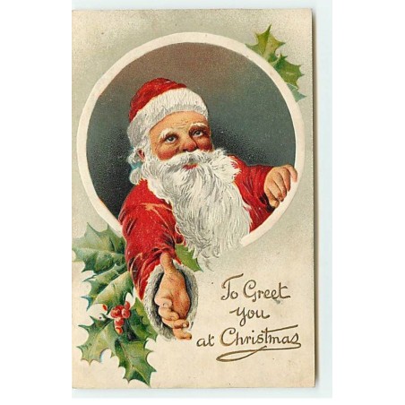 n°20927 - Carte Gaufrée - To Greet you at Christmas - Père Noël tendant la main