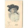 n°11224 - Carte Fantaisie - Femme avec Chapeau Bleu Foncé - n°15611