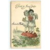 n°20931 - Carte Gaufrée - Viel Glück im Neun jahre - Anges debout sur un champignon, regardant un cochon