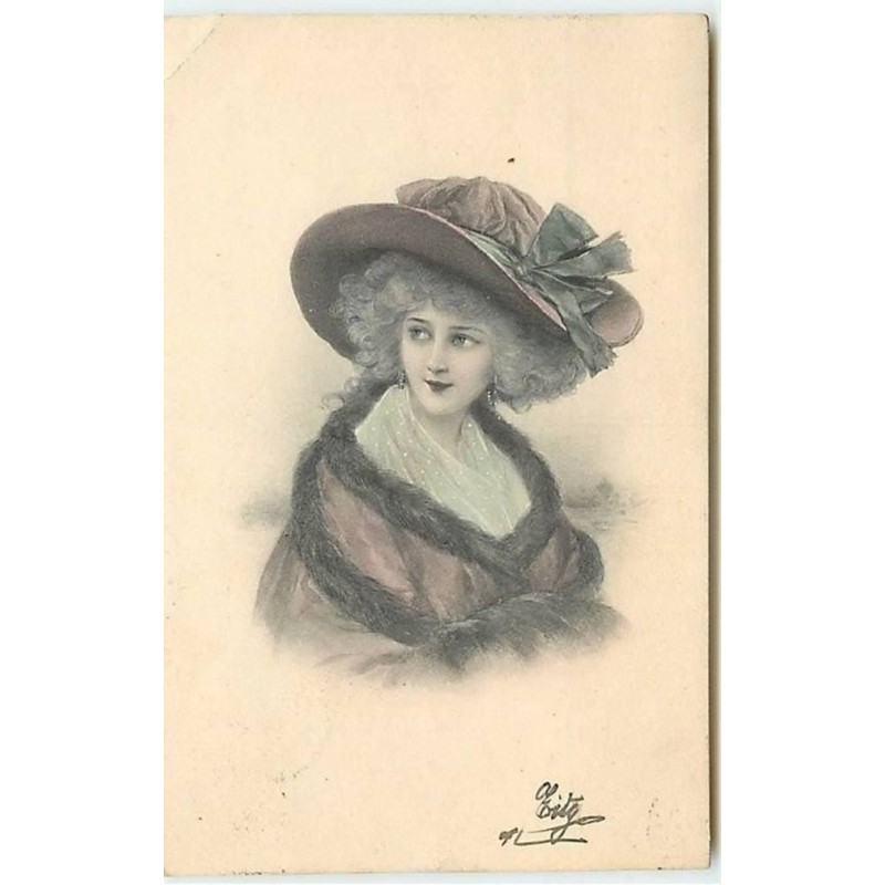 n°11225 - Carte Fantaisie - Femme avec Chapeau Violet - n°15611