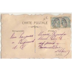 n°20952 - Carte à dentelle et Chromo - Amitiés Sincères - Moulin à vent sur un éventail
