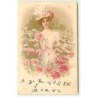 n°20956 - Meissner - Jeune femme au milieu un champ de fleurs