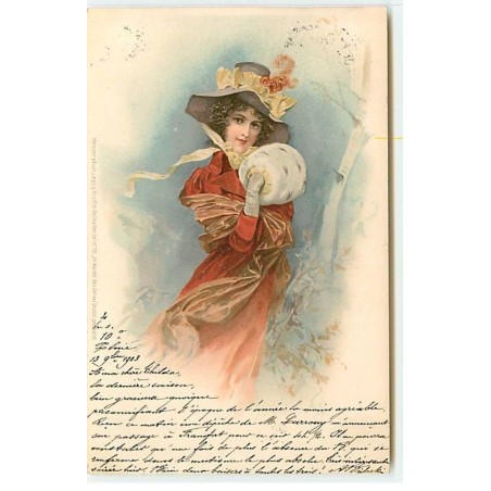 n°20960 - Meissner - Jeune femme avec un manchon - Cachet Consulat Général de France Francfort s/M.