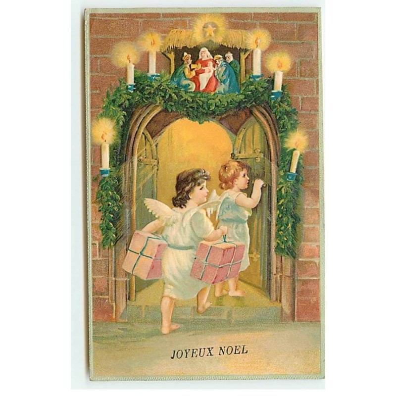 n°20973 - Carte Gaufrée - Joyeux Noël - Anges apportant des cadeaux