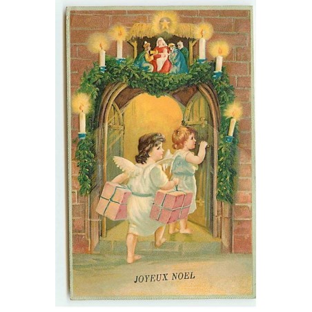 n°20973 - Carte Gaufrée - Joyeux Noël - Anges apportant des cadeaux