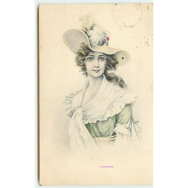 n°11226 - Carte Fantaisie - Femme avec Chapeau Blanc - Série 803