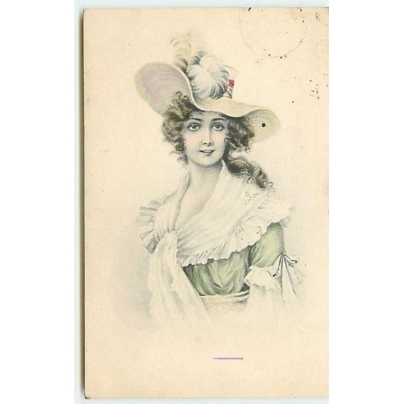 n°11226 - Carte Fantaisie - Femme avec Chapeau Blanc - Série 803