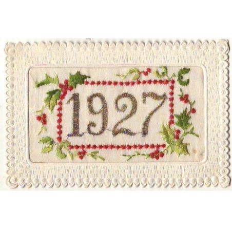 n°21004 - Carte Brodée - 1927 - Feuilles de houx