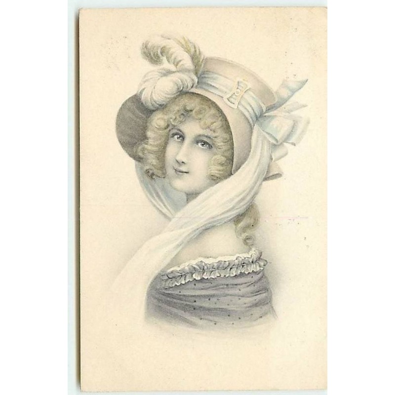 n°11227 - Carte Fantaisie - Femme avec Chapeau Rose - Série 809