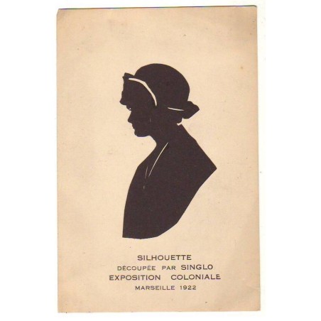 n°21011 - Silhouette - Profil d'une femme - Silhouette découpée par Singlo - Exposition Coloniale Marseille 1922