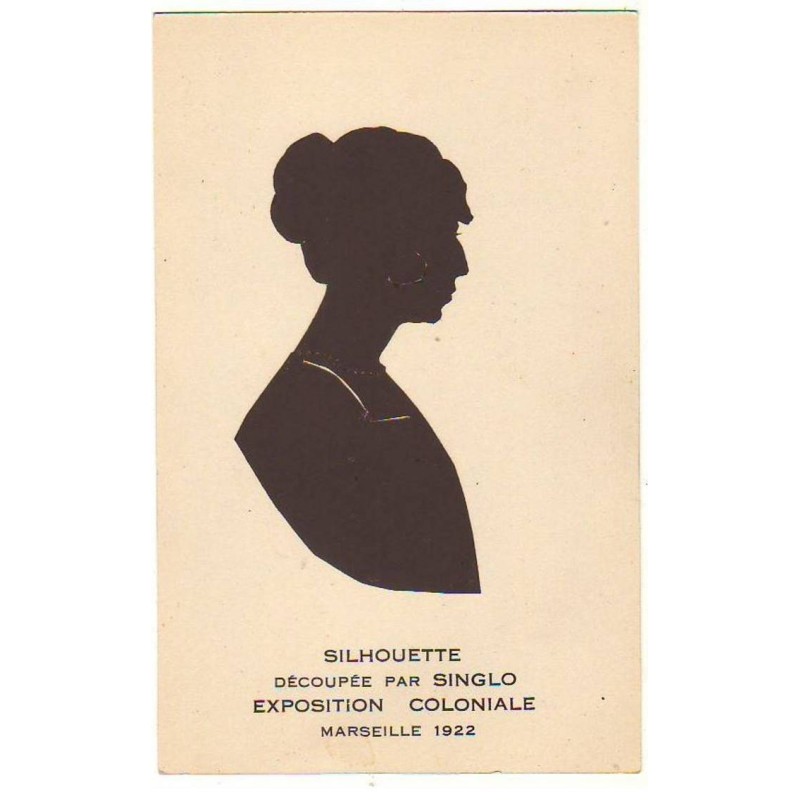 n°21012 - Silhouette - Profil d'une femme - Silhouette découpée par Singlo - Exposition Coloniale Marseille 1922