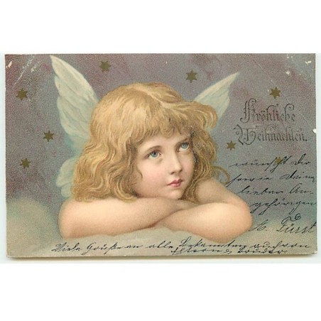 n°21021 - Fröhliche Weihnachten - Ange regardant en l'air, entouré d'étoiles