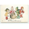 n°21024 - Carte Gaufrée - A Merry Christmas -Fillette avec un manteau de Père Noël offrant des cadeux à d'autres enfants