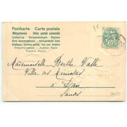 n°21033 - Carte Gaufrée - Joyeuses Pâques - Lapin portant des oeufs dans une hotte, entouré de poules et de poussins