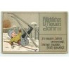 n°21036 - Carte Gaufrée - Glückliches Neues Jahr - Garçon tombé en portant des skis