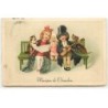 n°21043 - Musique de Chambre - Flatscher - Enfants assis sur un banc chantant avec un chat et un teckel
