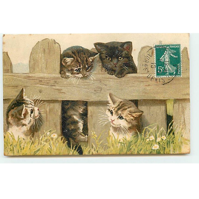 n°21046 - Chats autour d'une palissade
