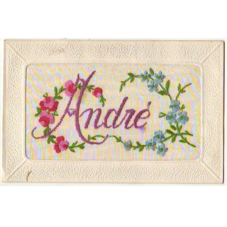 n°21152 - Carte Brodée - Prénom - André - Myosotis