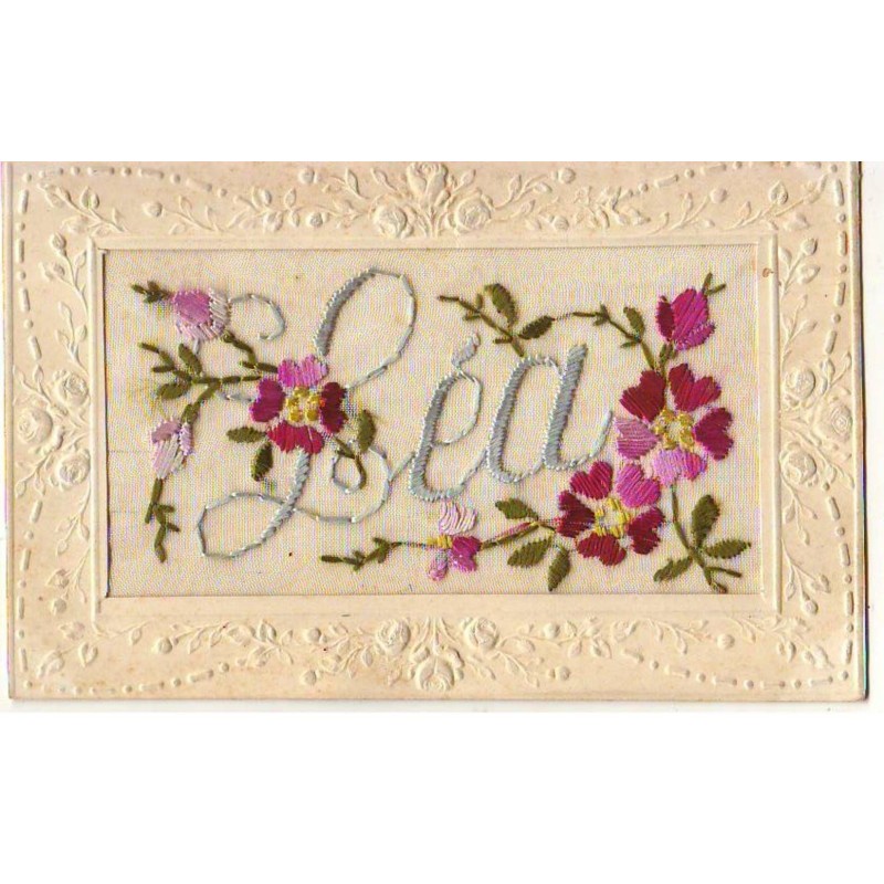 n°21153 - Carte Brodée - Prénom - Léa - Fleurs