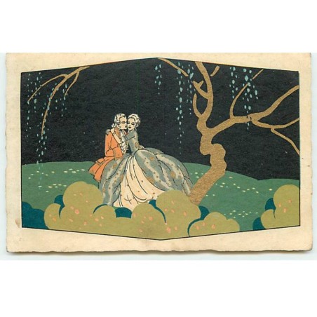n°21166 - Style G. Meschini - Couple s'embrassant près d'un arbre dans la nuit