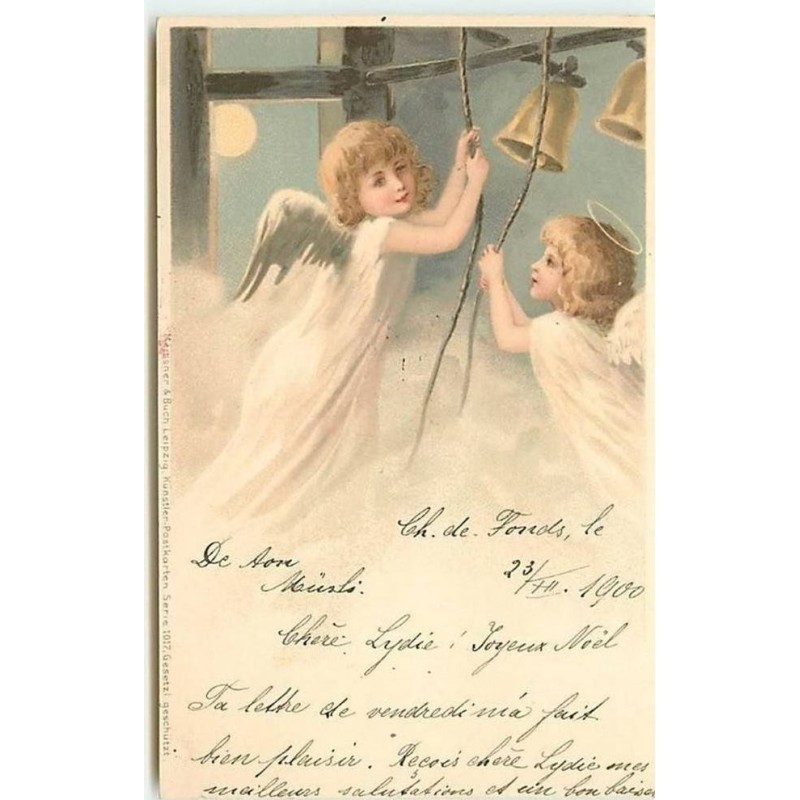 n°11235 - Carte Fantaisie - Anges sonnant les Cloches - Meissner serie 1017