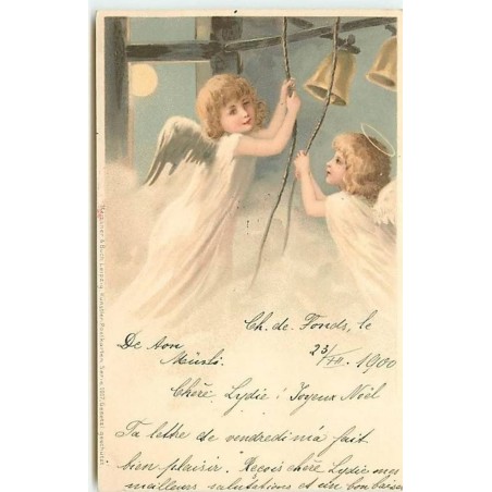 n°11235 - Carte Fantaisie - Anges sonnant les Cloches - Meissner serie 1017