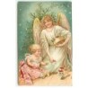 n°21184 - Carte Gaufrée - Joyeux Noël - Un ange gardien jouant avec une fillette
