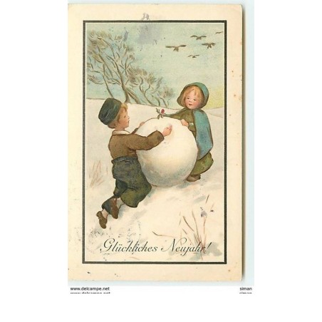 n°11238 - Carte Fantaisie - MM Vienne n°522 - Enfants faisant une Boule de neige