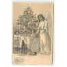 n°21185 - Carte Gaufrée - Joyeux Noël - Un ange gardien près d'enfants découvrant des jouets