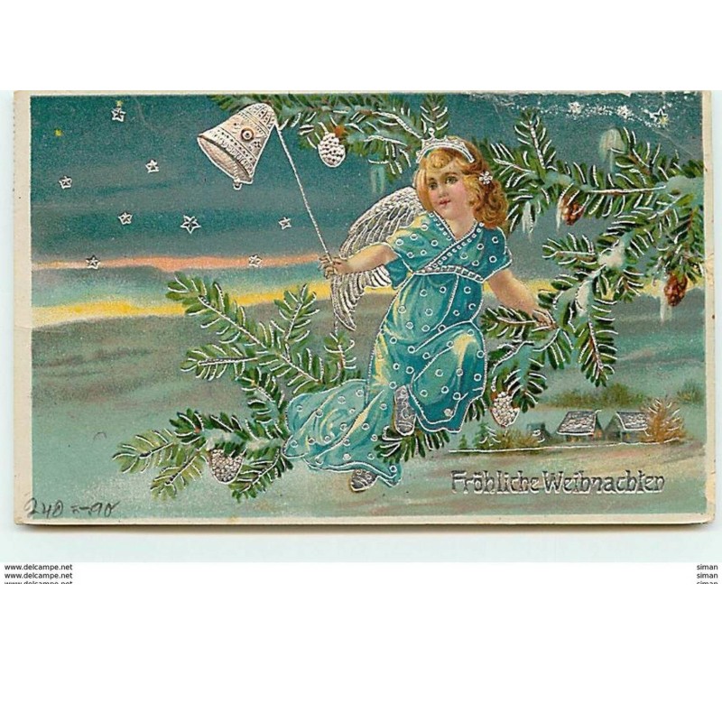 n°10044 - Carte Fantaisie - Fröhliche Weihnachten - Ange et cloche