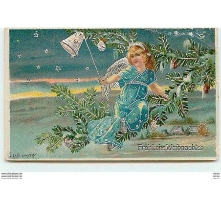 n°10044 - Carte Fantaisie - Fröhliche Weihnachten - Ange et cloche
