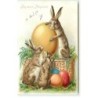 n°21198 - Carte Gaufrée - Série 470 Raphael Tuck - Joyeux Pâques - Lièvres autour d'oeufs
