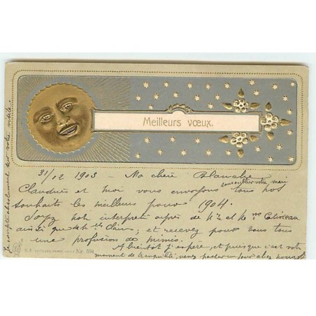 n°21200 - Carte Gaufrée - Meilleurs Voeux - Clair de Lune