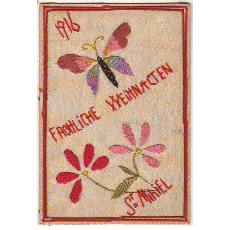 n°21208 - Carte Brodée - Fröhliche Weihnachten - SAINT MIHIEL 1916 - Papillon
