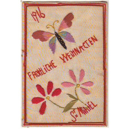 n°21208 - Carte Brodée - Fröhliche Weihnachten - SAINT MIHIEL 1916 - Papillon