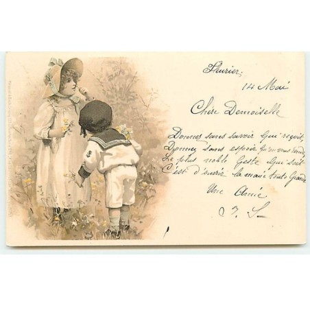 n°21211 - Meissner - MSM - Un garçon et une fillette cueillant des fleurs
