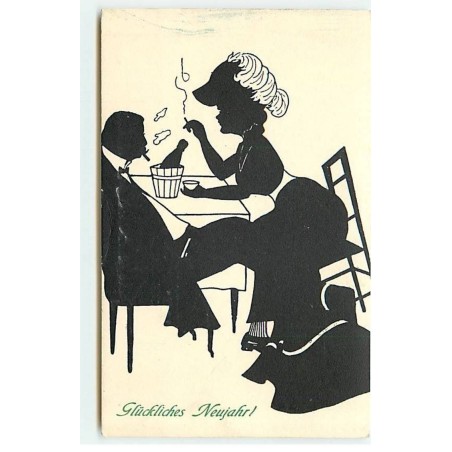 n°21222 - MM Vienne n°372 - Glückliches Neujahr ! - Couple fumant autour d'un verre - Silhouette