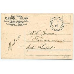 n°11247 - Carte Fantaisie Gaufrée - Enfant Facteur sur un Cochon