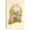 n°21225 - Carte Gaufrée - n°439 - Joyeuses Pâques - Fillette câlinant un mouton