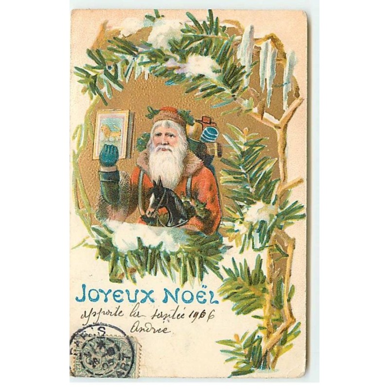n°21234 - Carte Gaufrée - Joyeux Noël - Père Noël apportant des jouets