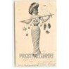 n°21238 - Theo Stroefer - Prosit Neujahr - Jeune femme tenant des portes bonheur sur un bâton - cochon